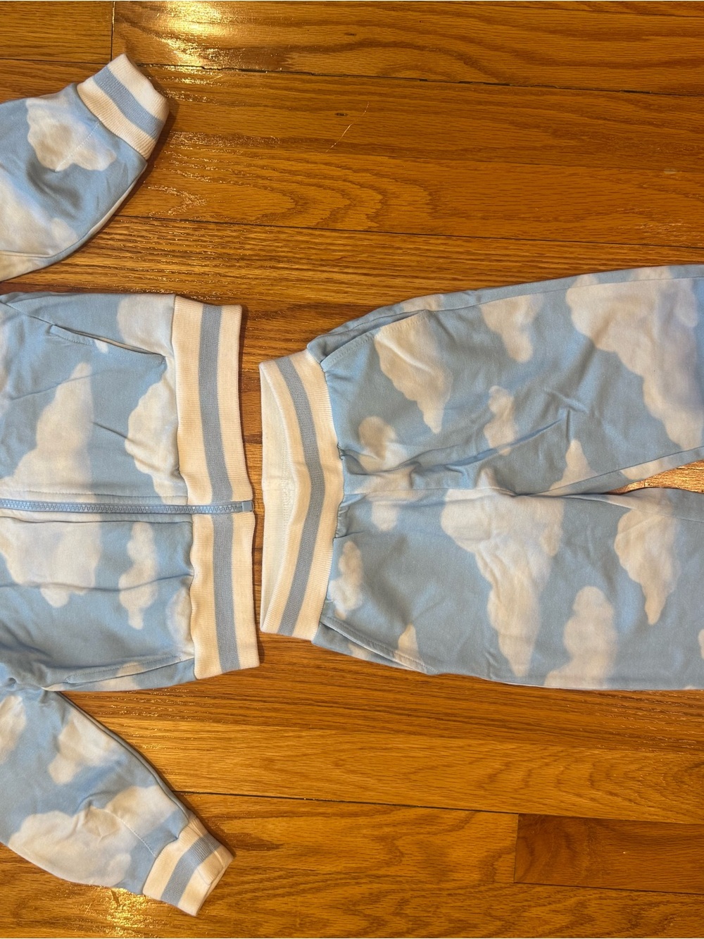 MonnaLisa Light Blue and White Cloud-Print Kids Pajama Set